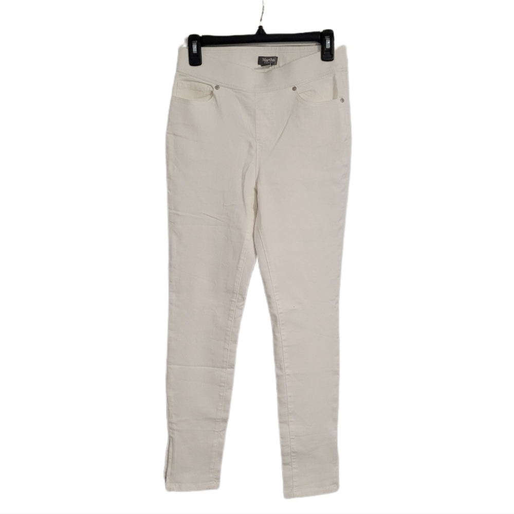 NWOT Martha Stewart Knit Denim Ankle Jeans Pull-on Women's Size 6 White